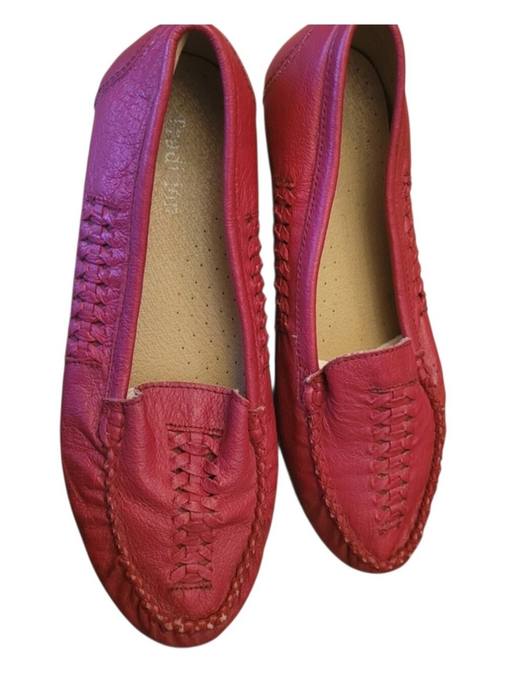 Classic Red Leather Women's Moccasin Loafers